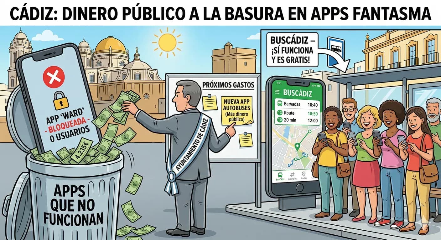 El Ayuntamiento de Cádiz: experto en pagar por apps que no funcionan e ignorar las que sí lo hacen